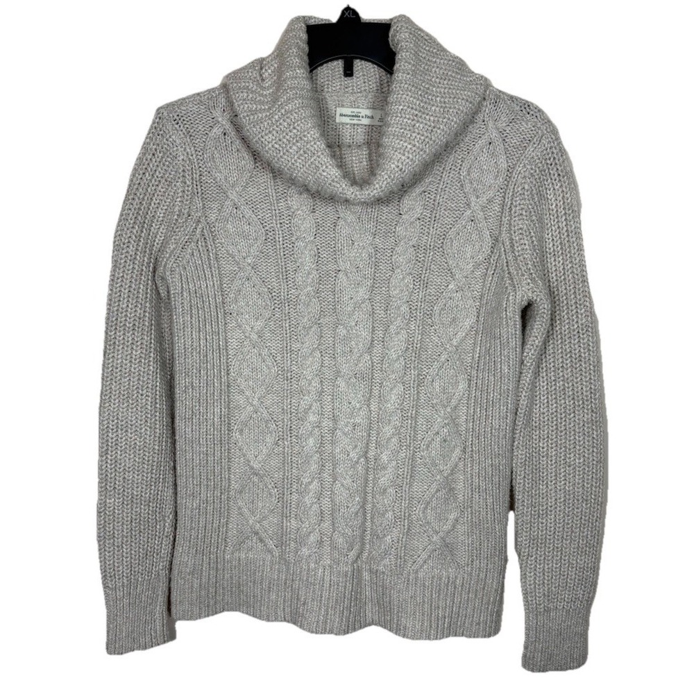 Abercrombie & Fitch Women's Cowl Neck Cable Knit Sweater Size L Beige